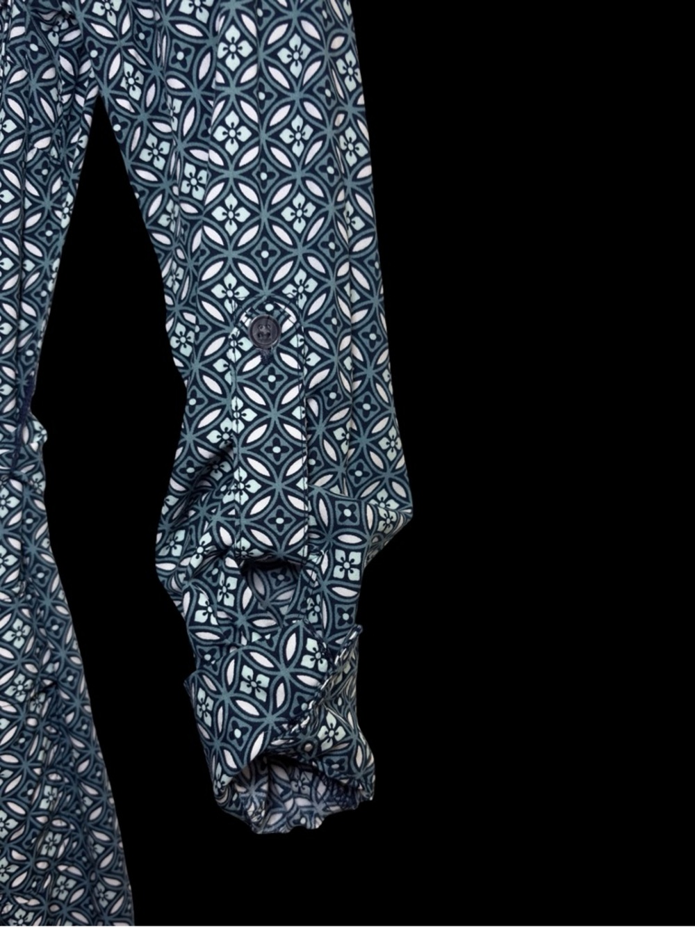 Banana Republic Blue Geometric Safari Shirt Dress Roll Tab Sleeves & Tie Waist 4 - Picture 5 of 13